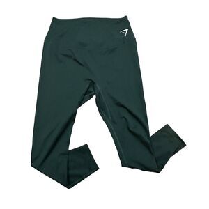 Gymshark Womens Green Leggings Hi Rise‎ Stretch Cropped Pull On Size Medium Gym